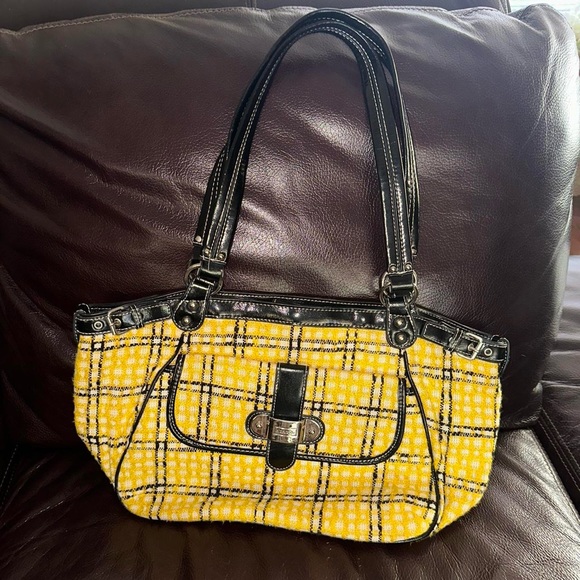 Y2K Yellow and Black Tweed Merona Handbag - Picture 7 of 8